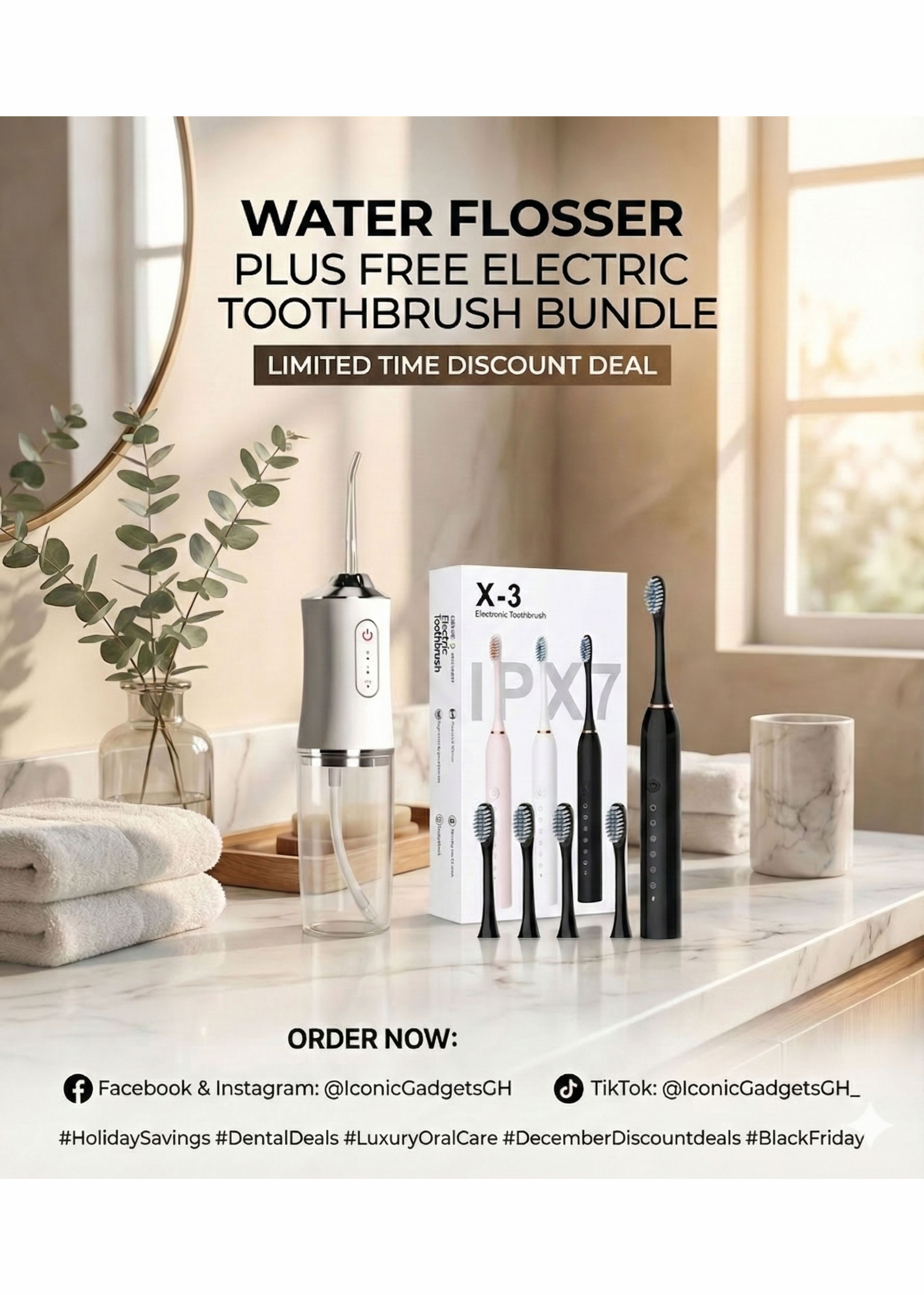 Iconic Smart Oral Care Combo – Flosser + Electric Toothbrush